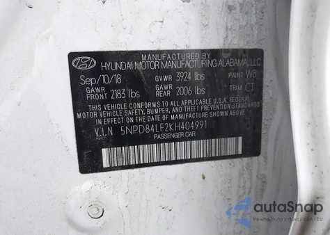 2019 Hyundai Elantra Value Edition z USA, uszkodzony, nr VIN 5NPD84LF2KH404991